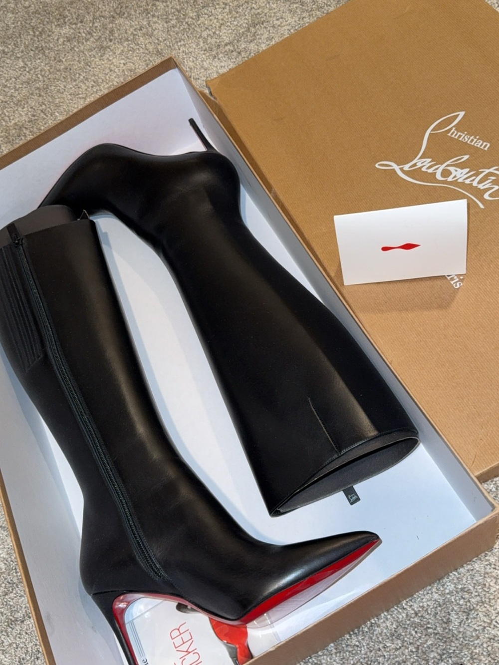 Christian Louboutin Black Leather Over-the-Knee Stiletto Boots with Red Sole